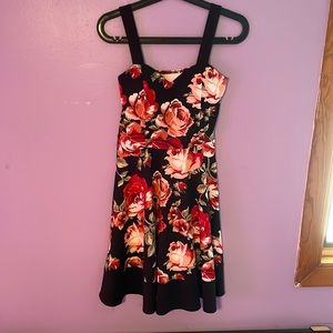 Black Midi Dress with Red and Pink roses